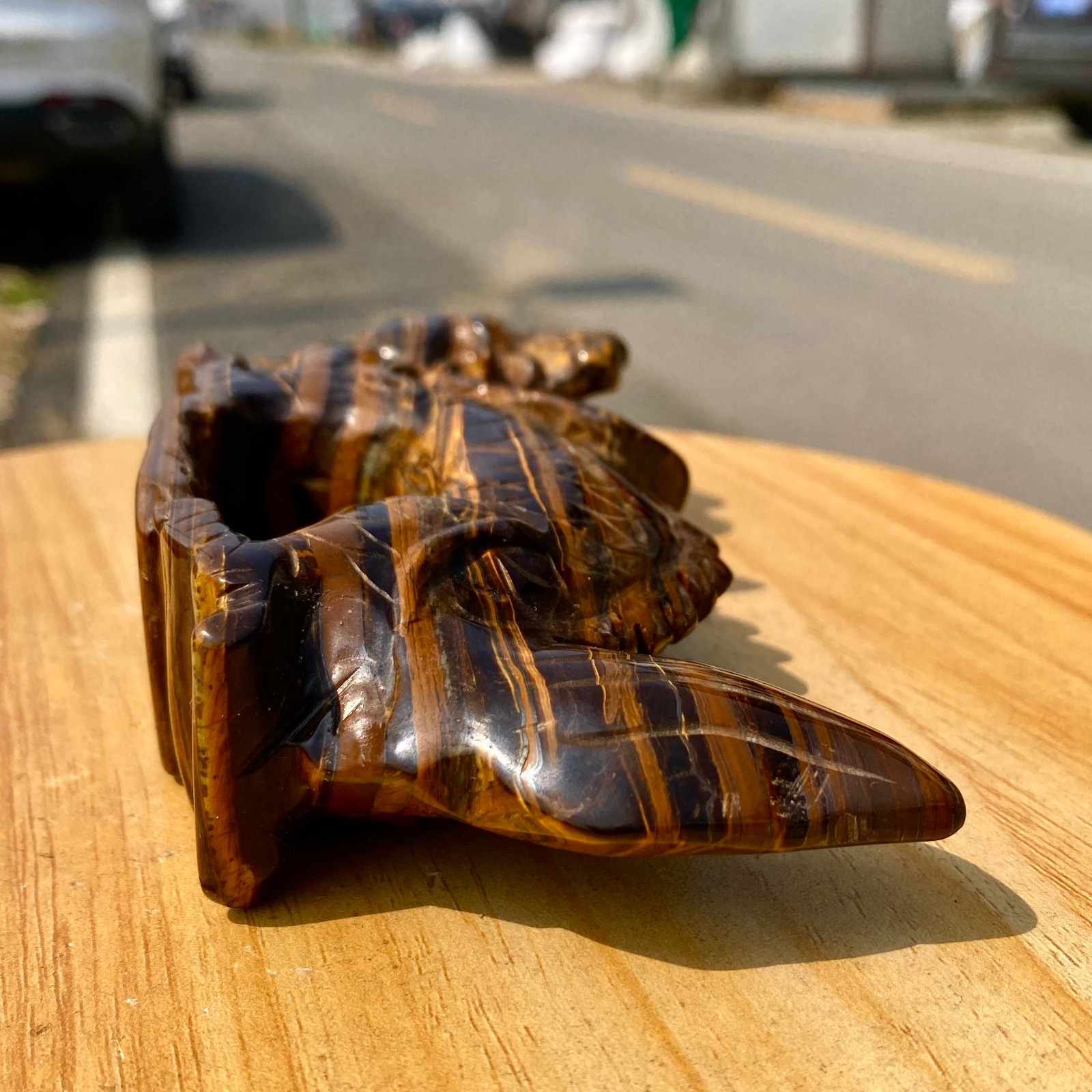 495G Natural Tiger Eye Hand Carved Dragon Figurine Crystal Healing Stone
