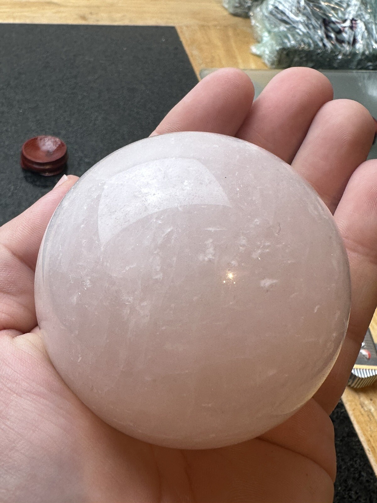 Large Natural Pink Rose Quartz Crystal Sphere Ball Healing Chakra 6.8cm 444g F5