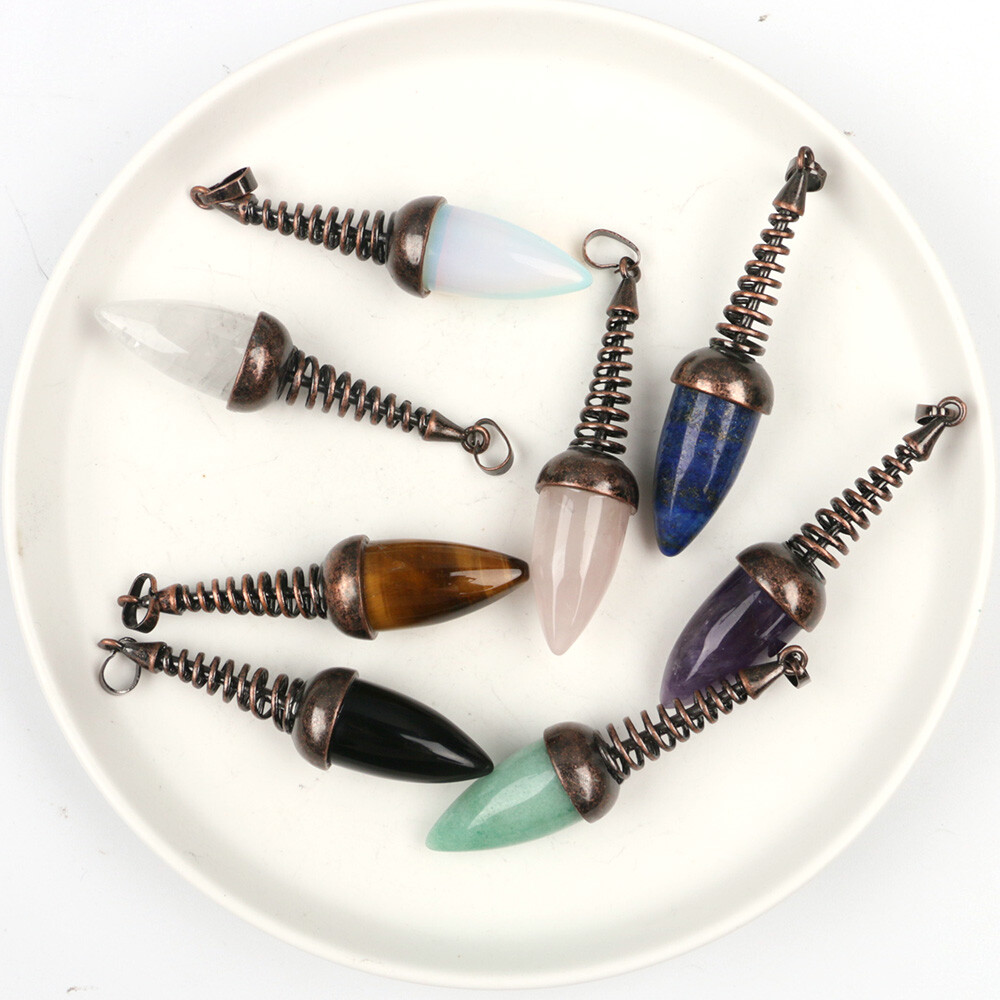 1pc Crystal Chakra Bullet Cone Pendants Quartz Gems Stone Metal Pendulum Dowsing