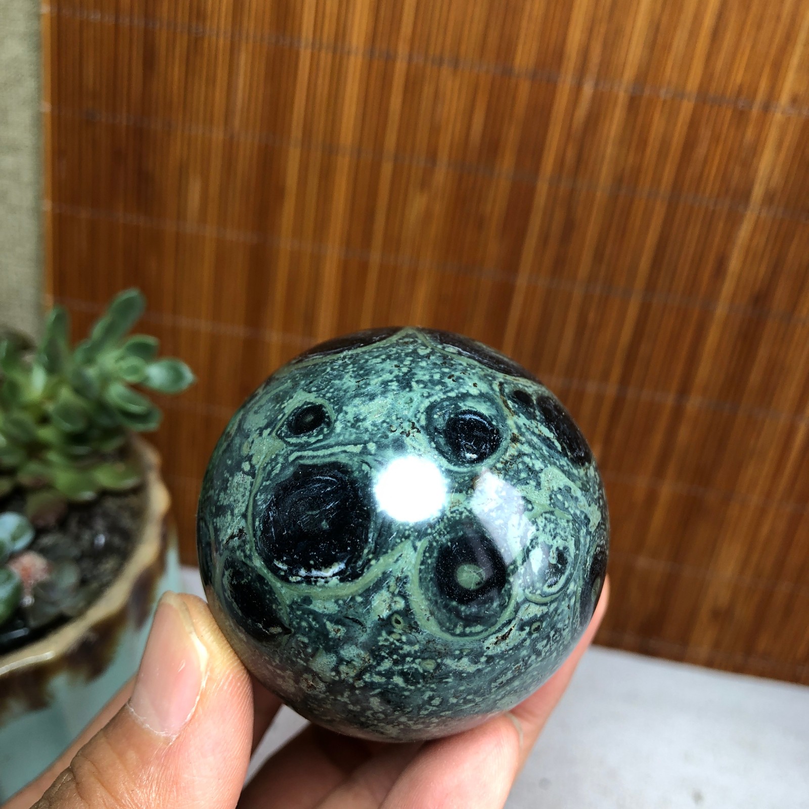 50mm NATURAL Green Kambaba jasper sphere ball quartz Crystal Healing 185g A6140