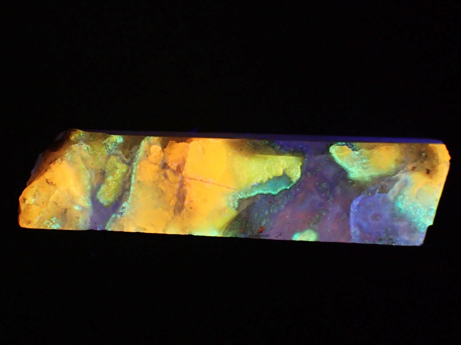 Beautifully fluorescent Hokkaidoite and opals containing organic minerals B262