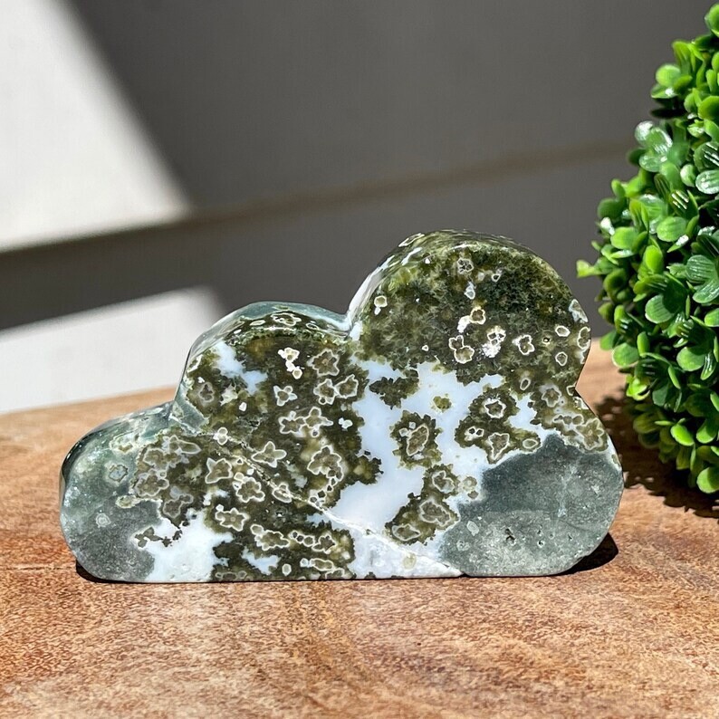 7th Vein Ocean Jasper Cloud Carved Slab with Green Quartz #18 Bubble Jasper