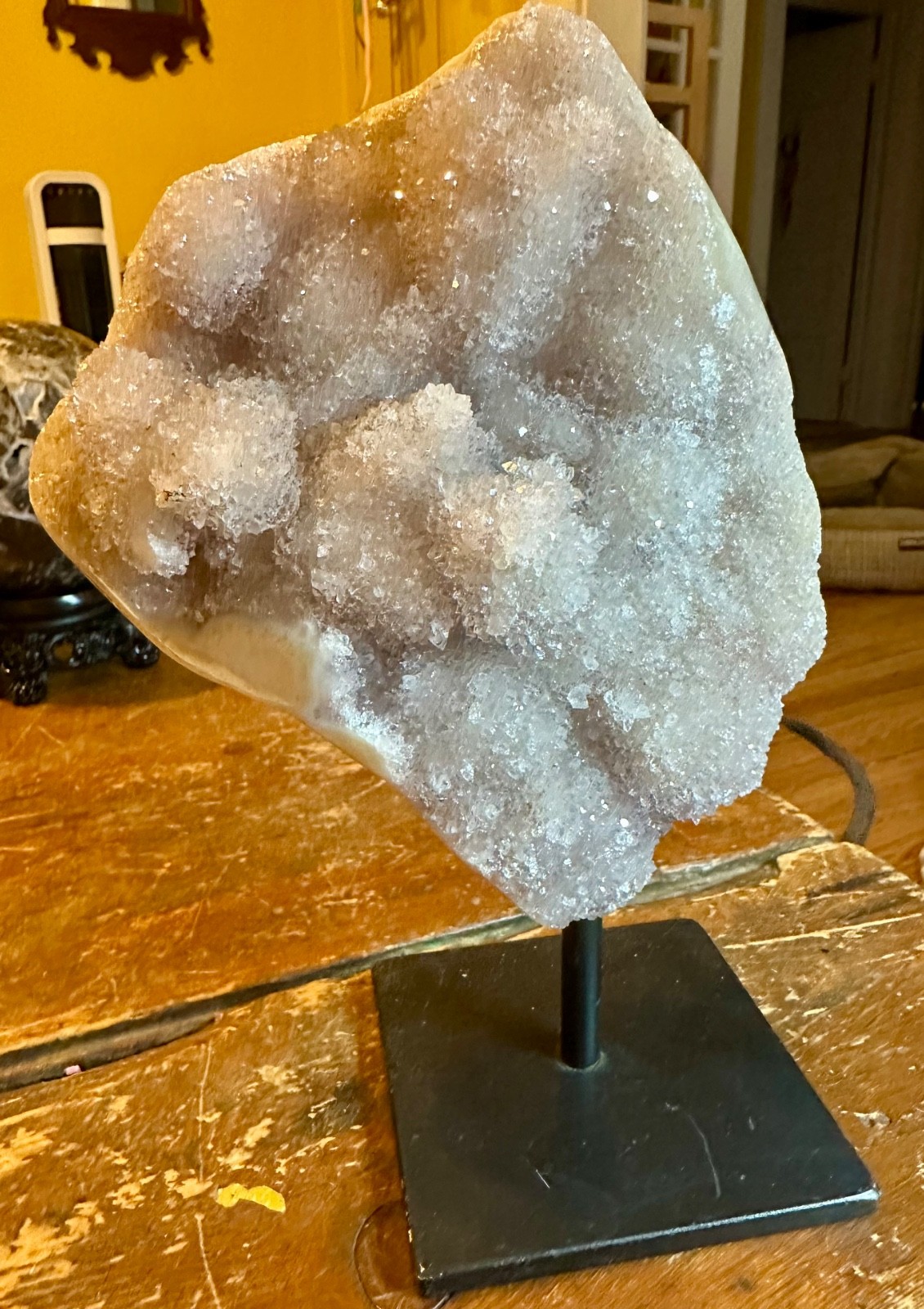 Large flashy light purple amethyst specimen on metal stand Free shipping