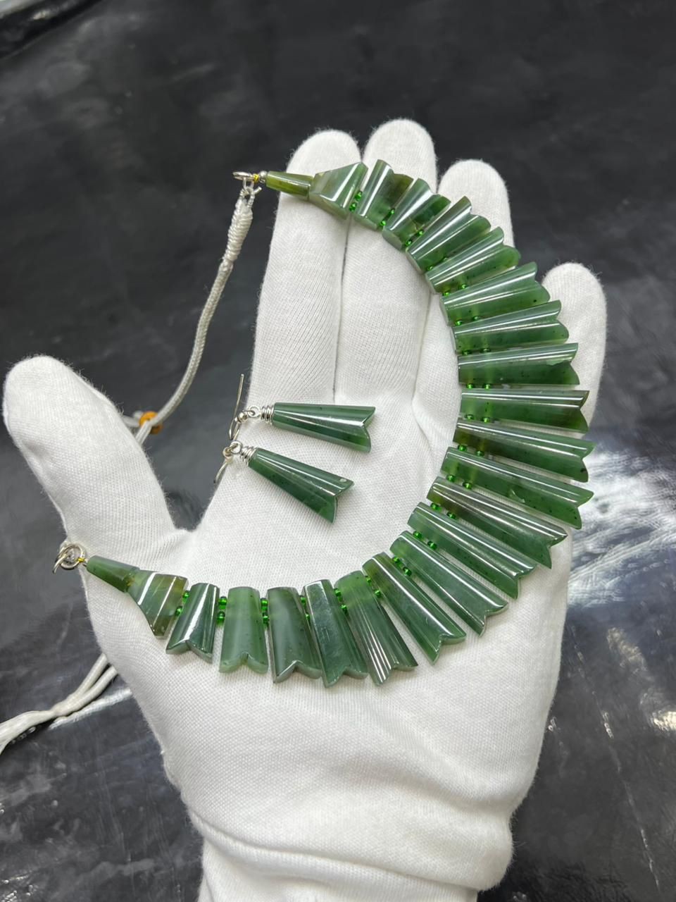 Natural Nephrite Jade Necklace Set | Premium Quality | Handcrafted Jewelry | 87g