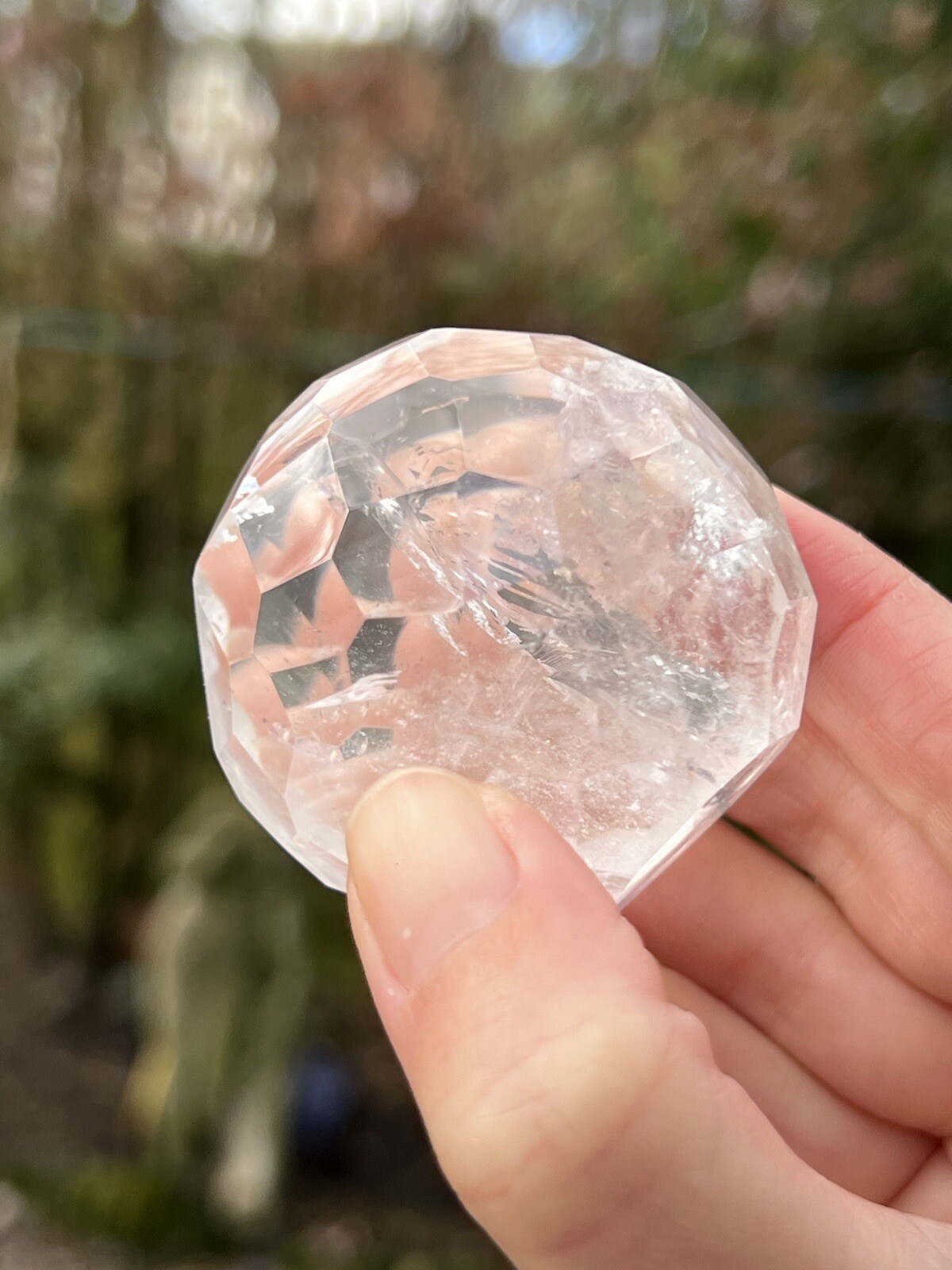 Clear Quartz Hand Faceted Large Crystal Ball AAA+ 47mm Diameter Freestanding 19