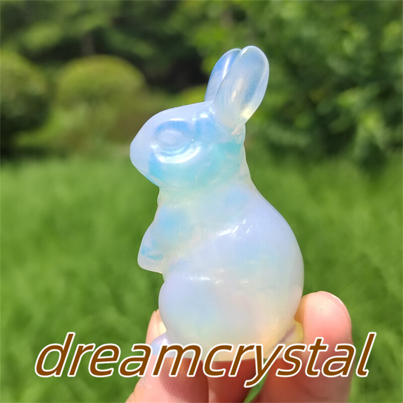 2″+ Opalite Rabbit Hand Carved Quartz Crystal Skull Reiki Sculpture Gift 1pc