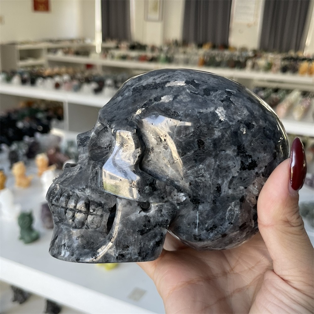 2.5LB 4.7″ Natural A++Gabbro Skull Carvings Decor Crystal Quartz Healing Reiki