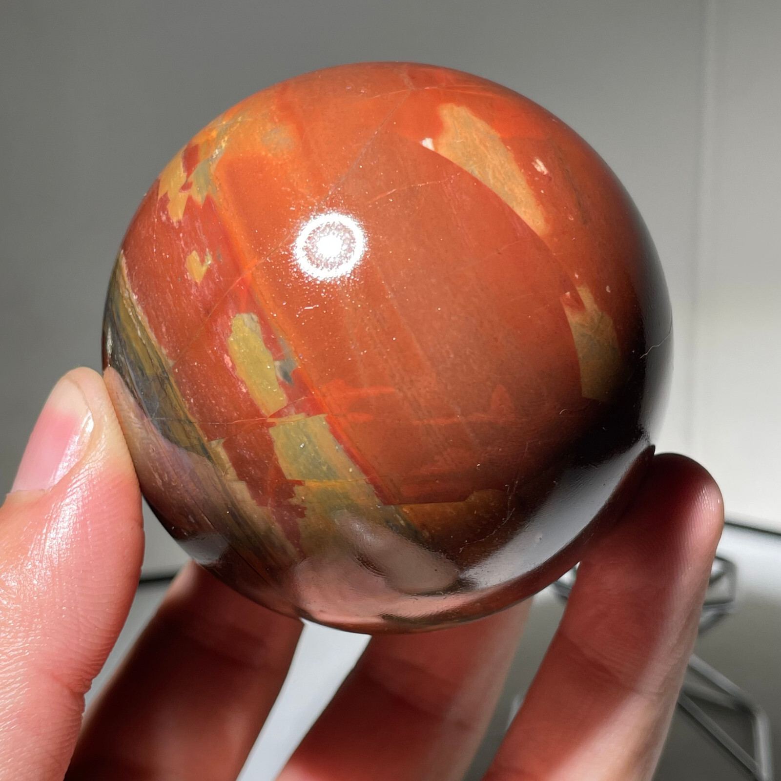 Rare 449g Polished Orbicular Ocean crystal Jasper Sphere Reiki Healing + Stand