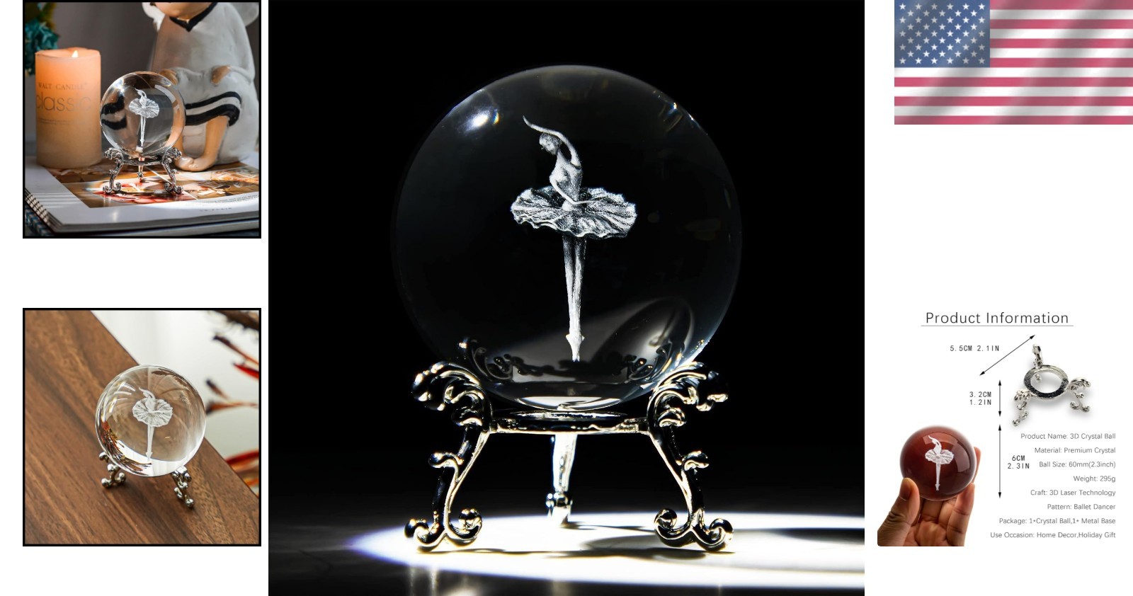 K9 Crystal Ballerina Figurine – 2.4″ Engraved Paperweight for Home Decoration