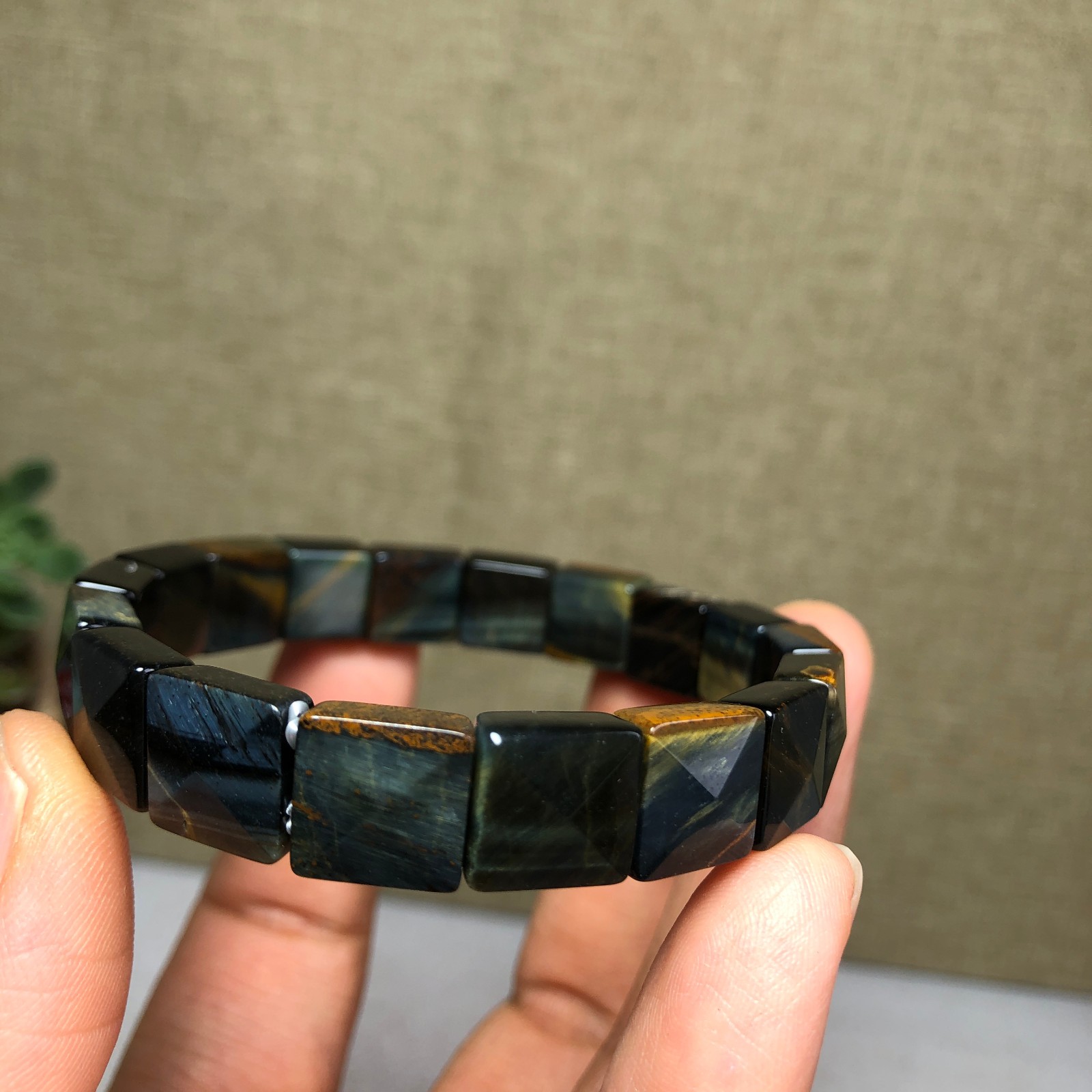 Rare Natural yellow blue tiger eye Crystal chain aspect beads bracelet 26g A4757