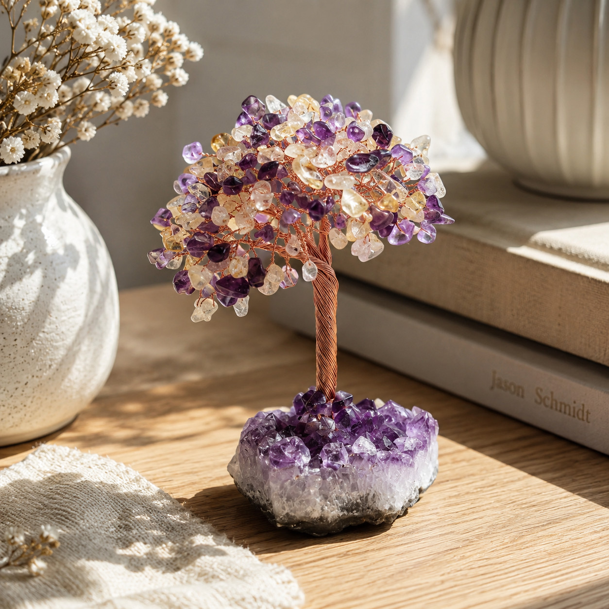 Natural Citrine Amethyst Crystal Tree Money Tree of Life Feng Shui Home Decor