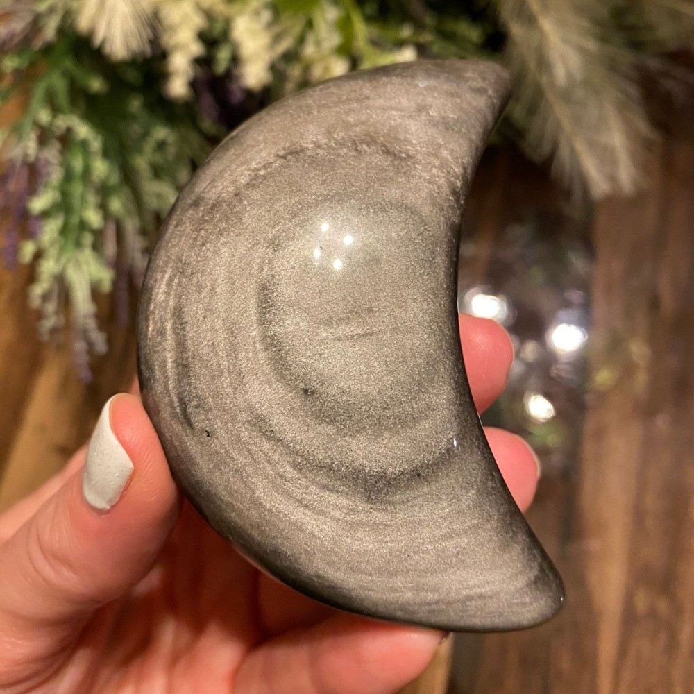 Random Silver Obsidian Moon Crystal Handcrafts Quartz Rock Healing Decor Gift