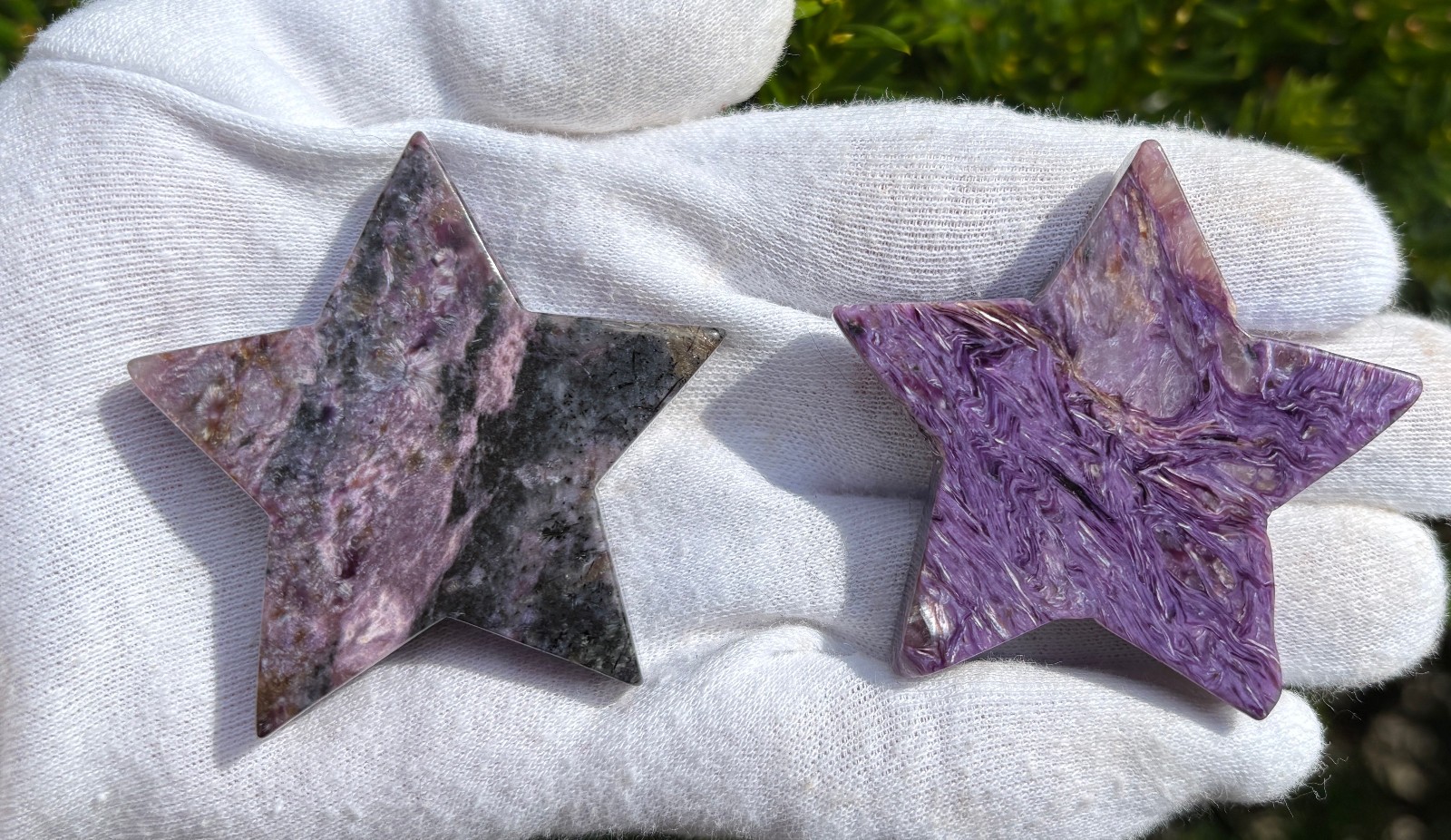 USA SALE 61g LOT 2 CHAROITE STARS STAR PALMSTONES PALMSTONE Palm Stone Stones