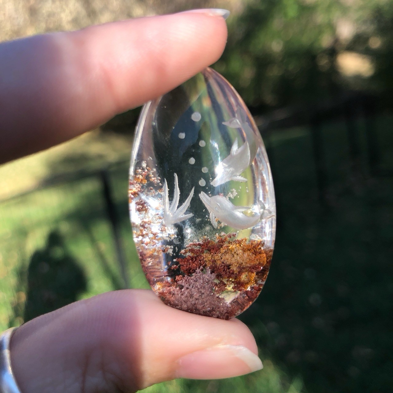 Garden Quartz Intaglio Dolphin Carving