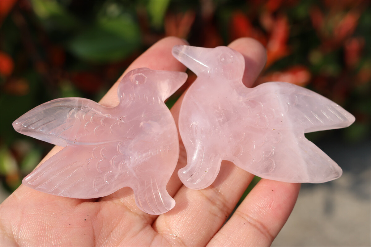 2.3” Natural Rose quartz Hummingbird Hand Carved Crystal figurine reiki gift 1x