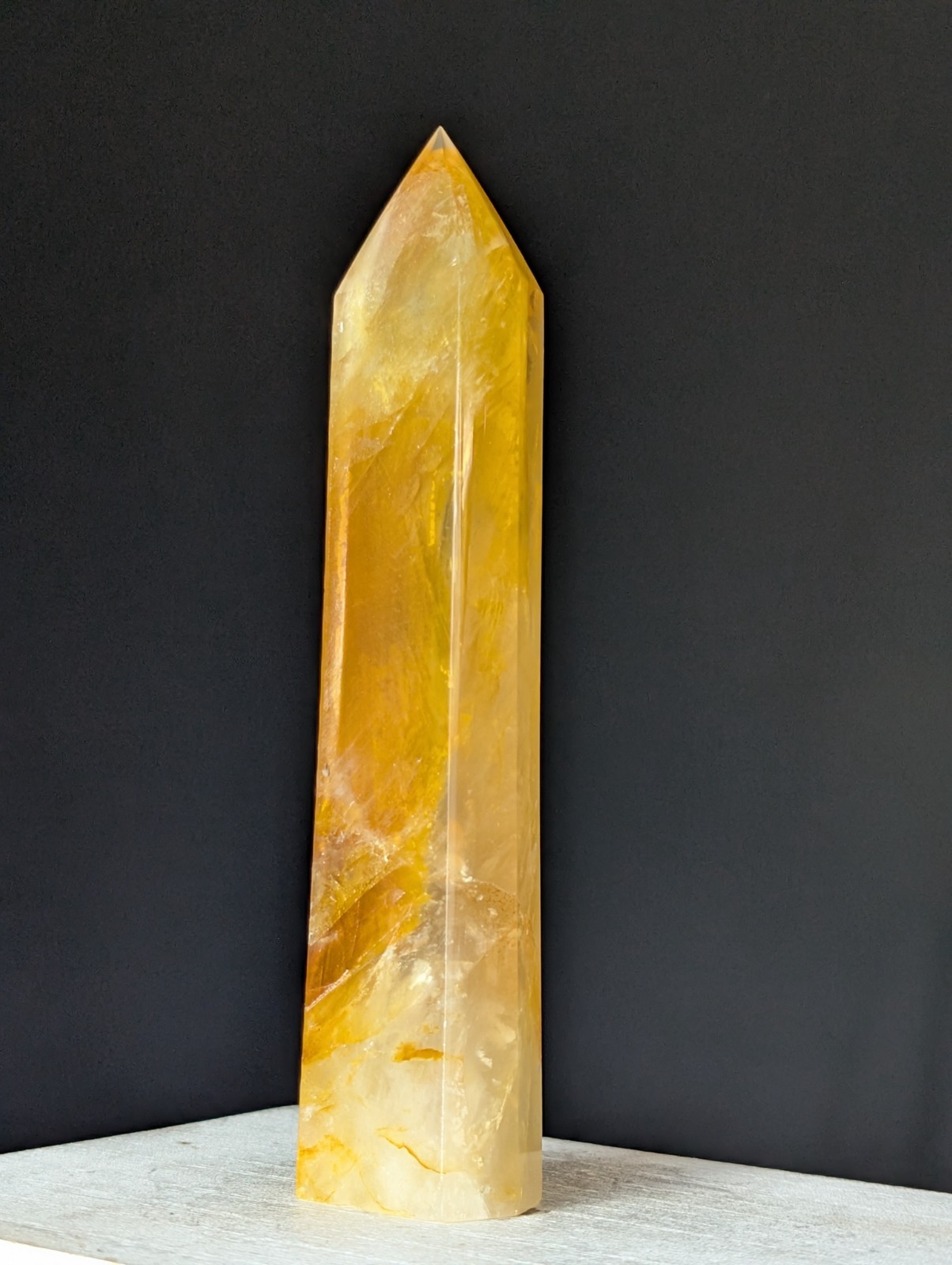 Golden Healer Tower Crystal Point Large Big Gemstone Chakra Reiki