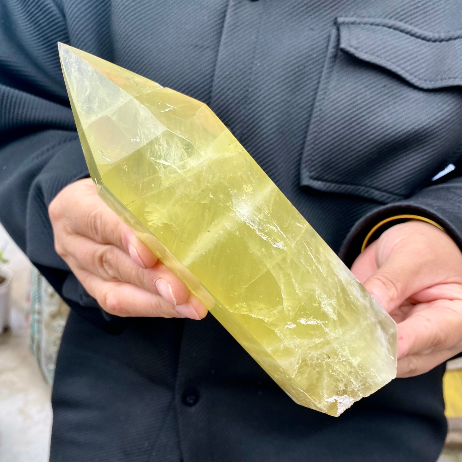 1.92LB Natural yellow crystal obelisk Crystal energy column Reiki healing-