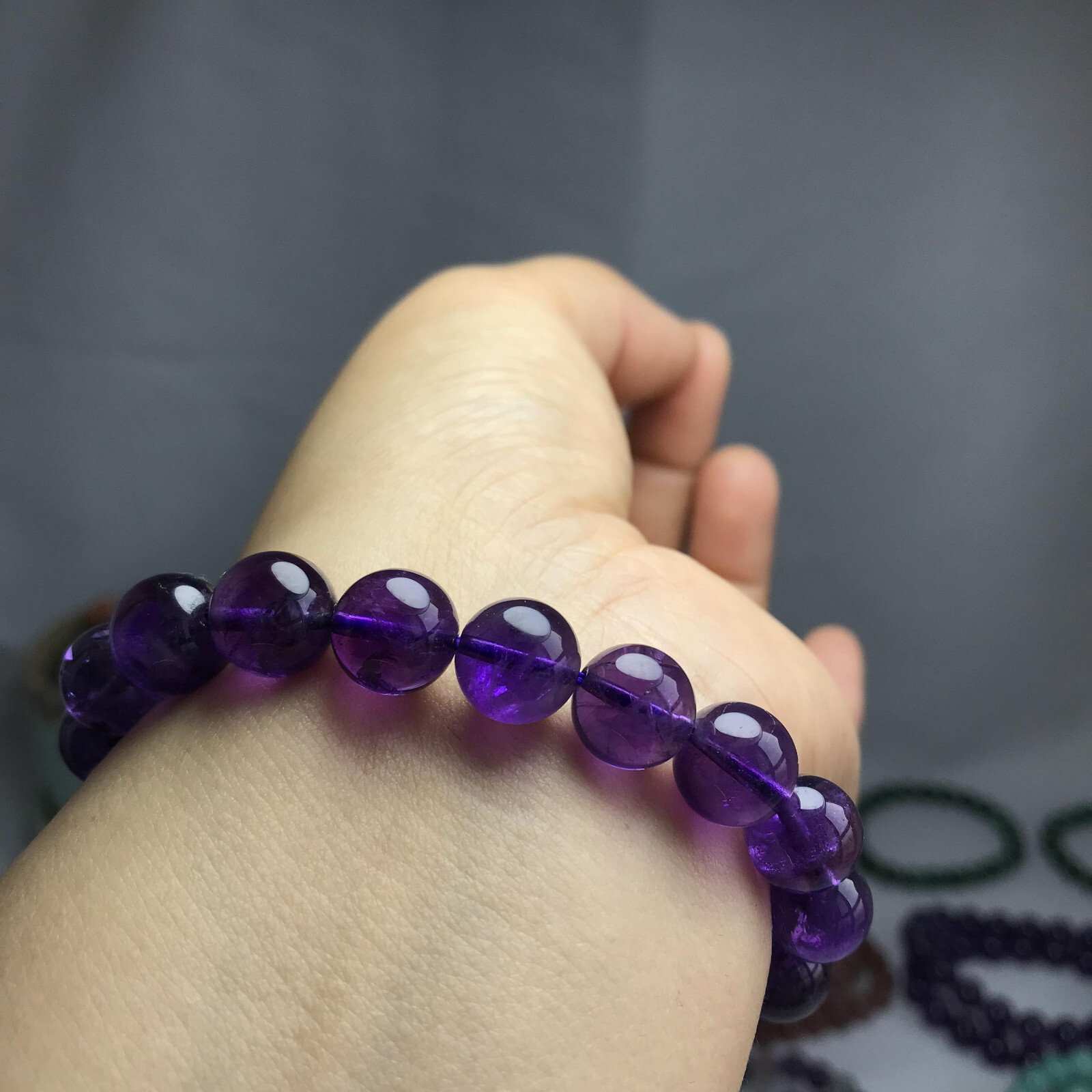 10mm Top Natural amethyst gemstone Crystal chain beads bracelet 29g A5267