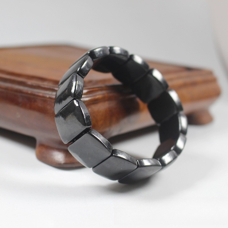 Shungite black flat ethnic style bracelet for men and women couple’s bracelet