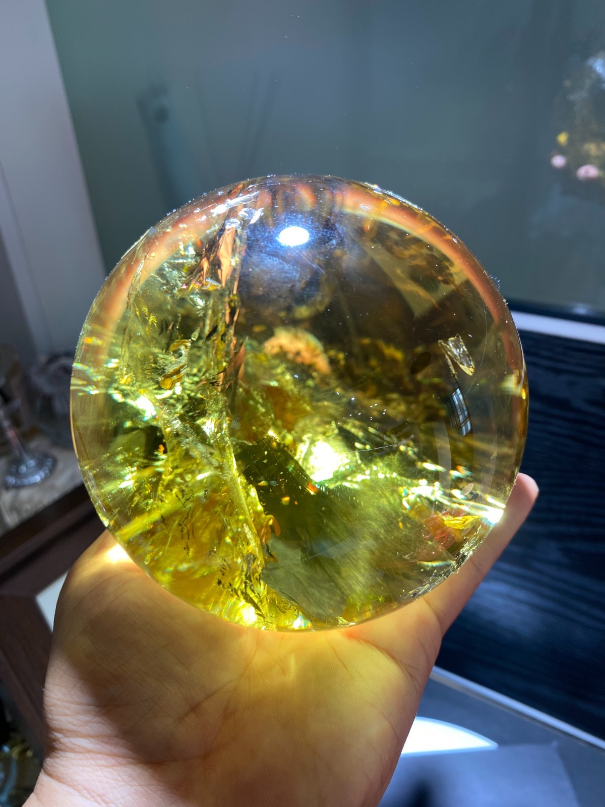 110mm TOP! Natural Rainbow Citrine ball carved Crystal Sphere reiki Heal Decor