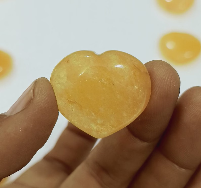 Natural Citrine Heart Crystal Polished 1″-1.25″ Yellow Gemstone From India Gift
