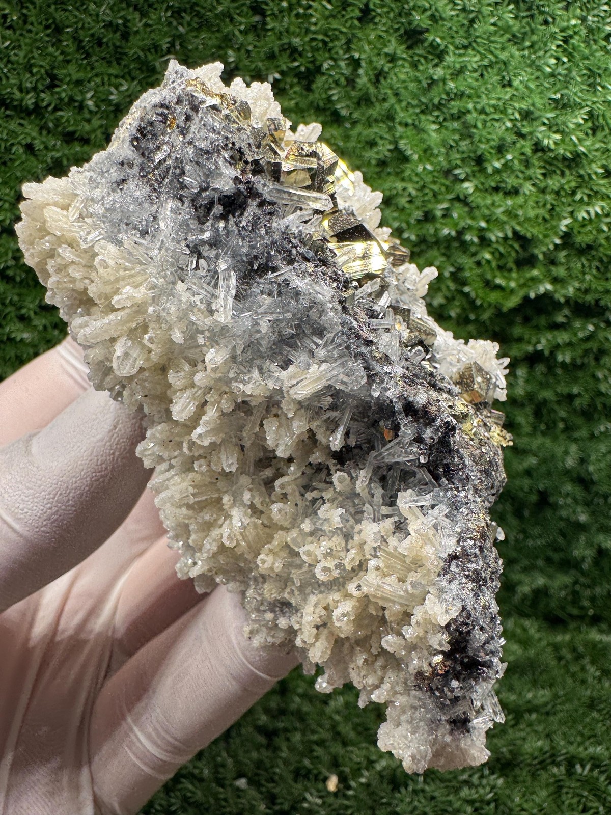 Shiny PYRITE with QUARTZ crystals, Amazing Cluster from / A172