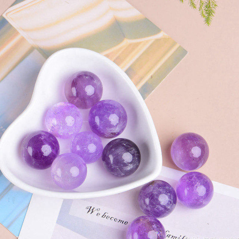 5Pcs 35mm Raw Natural Amethyst Ball Quartz Crystal Sphere Energy Decor W/ Stand