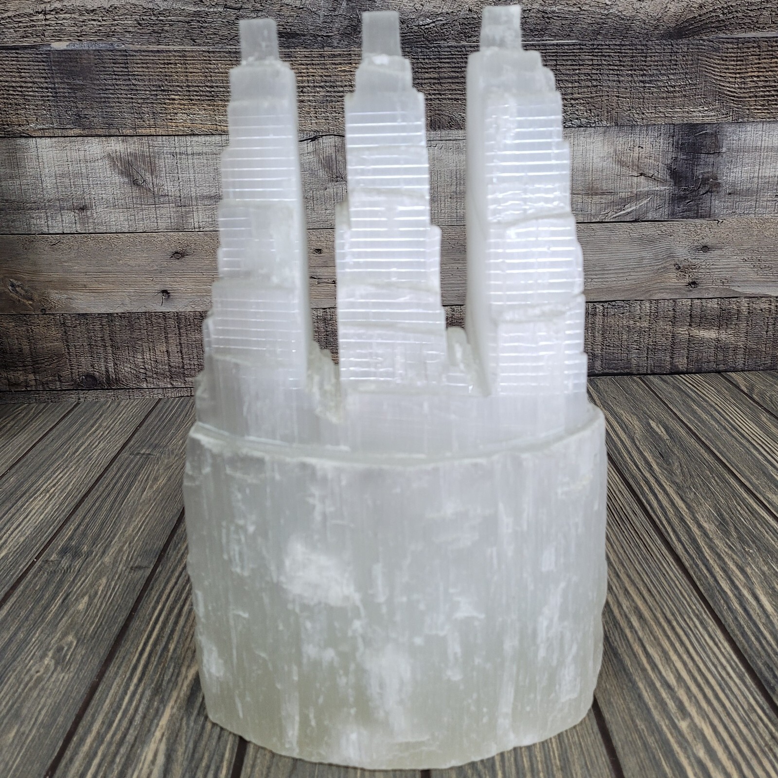 15lb Selenite Lamp XXL Triple Skyscraper 12″ Satin Spar Crystal Tower w/ Dimmer