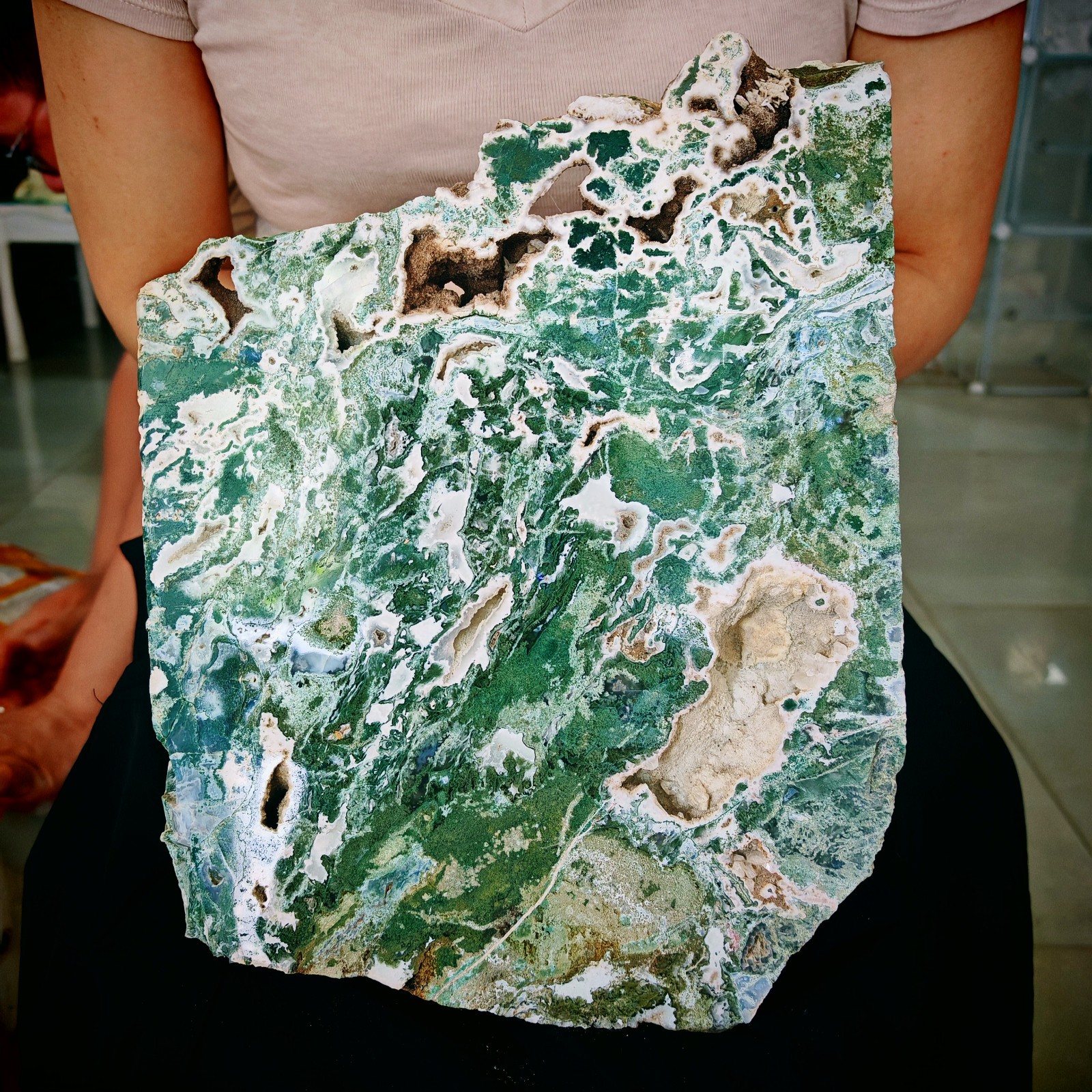 15.84LB Natural and beautiful aquatic agate crystal rough sliced stone specimen