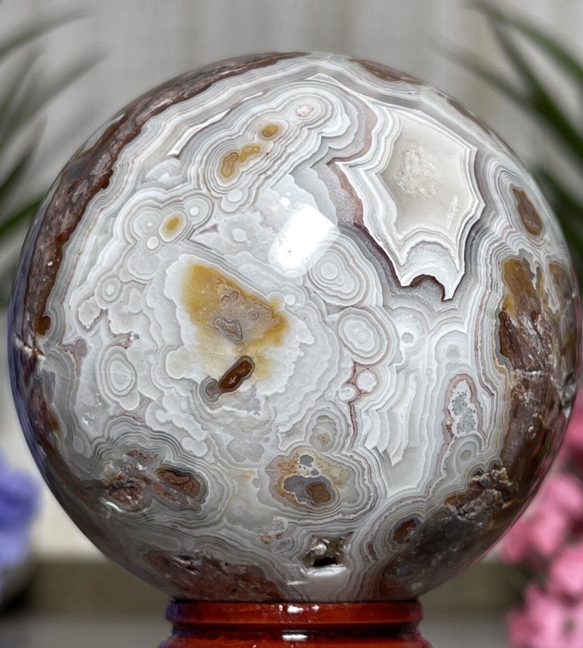61mm LAGUNA LACE AGATE SPHERE – Mexican Crazy Mineral Red White Witch Crystal
