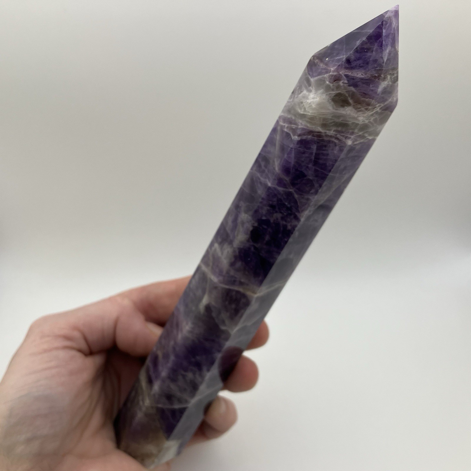 181mm XL .53 LB Brazil Amethyst Quartz Crystal Tower Gemstone Pillar Point, 240g