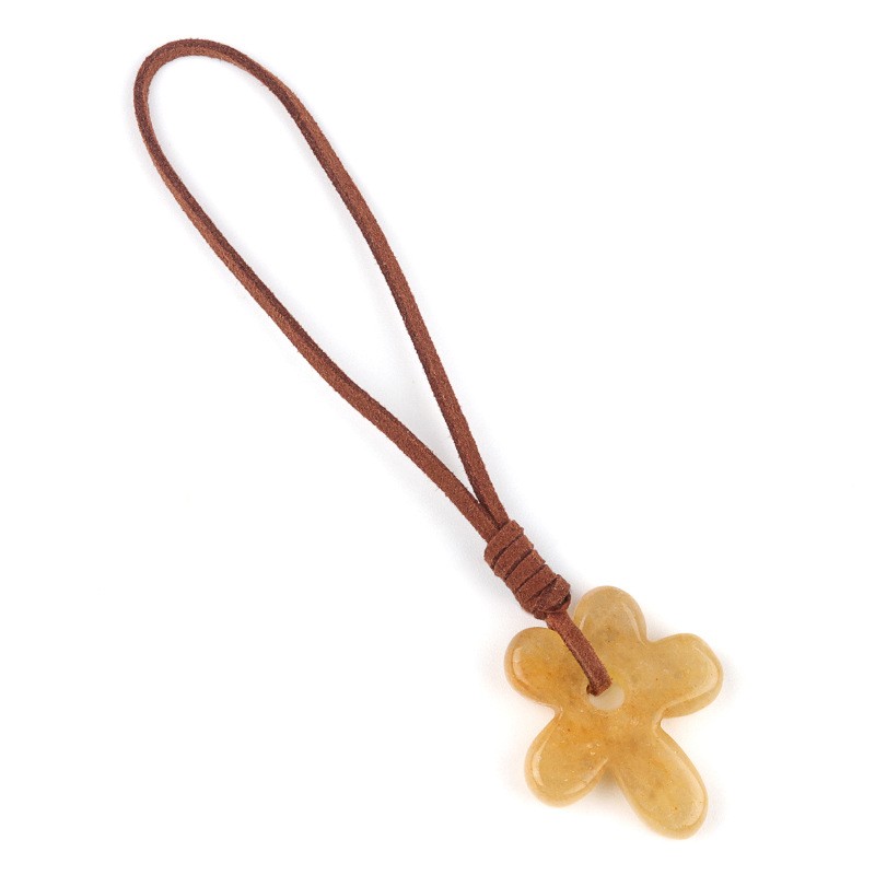 Crystal Agate 5-Petal Flower Pendant DIY Stone Carving Craft Decor Gift