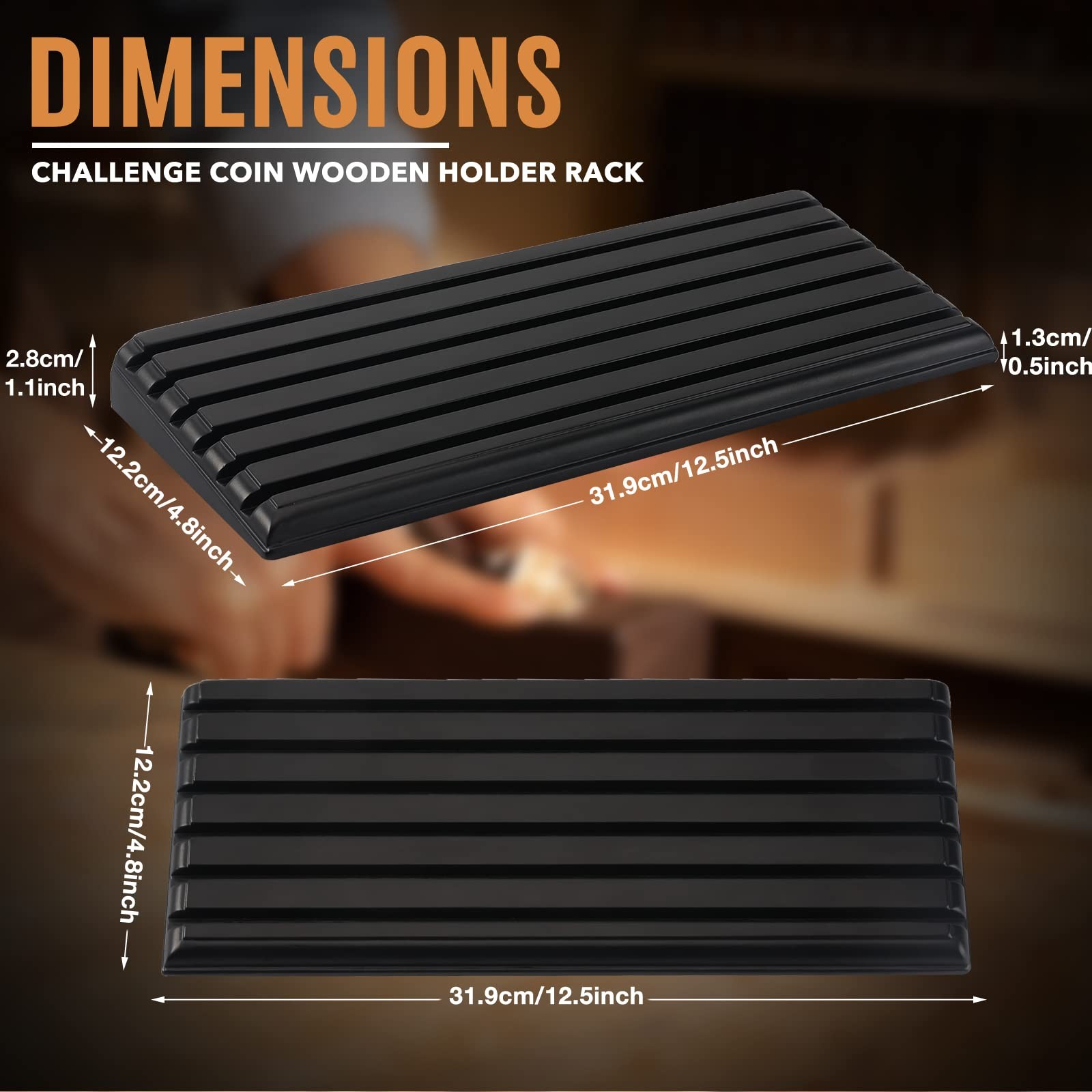 Military Challenge Coin Display Stand 6 Rows Stair Design Solid Wood Coin Hol…