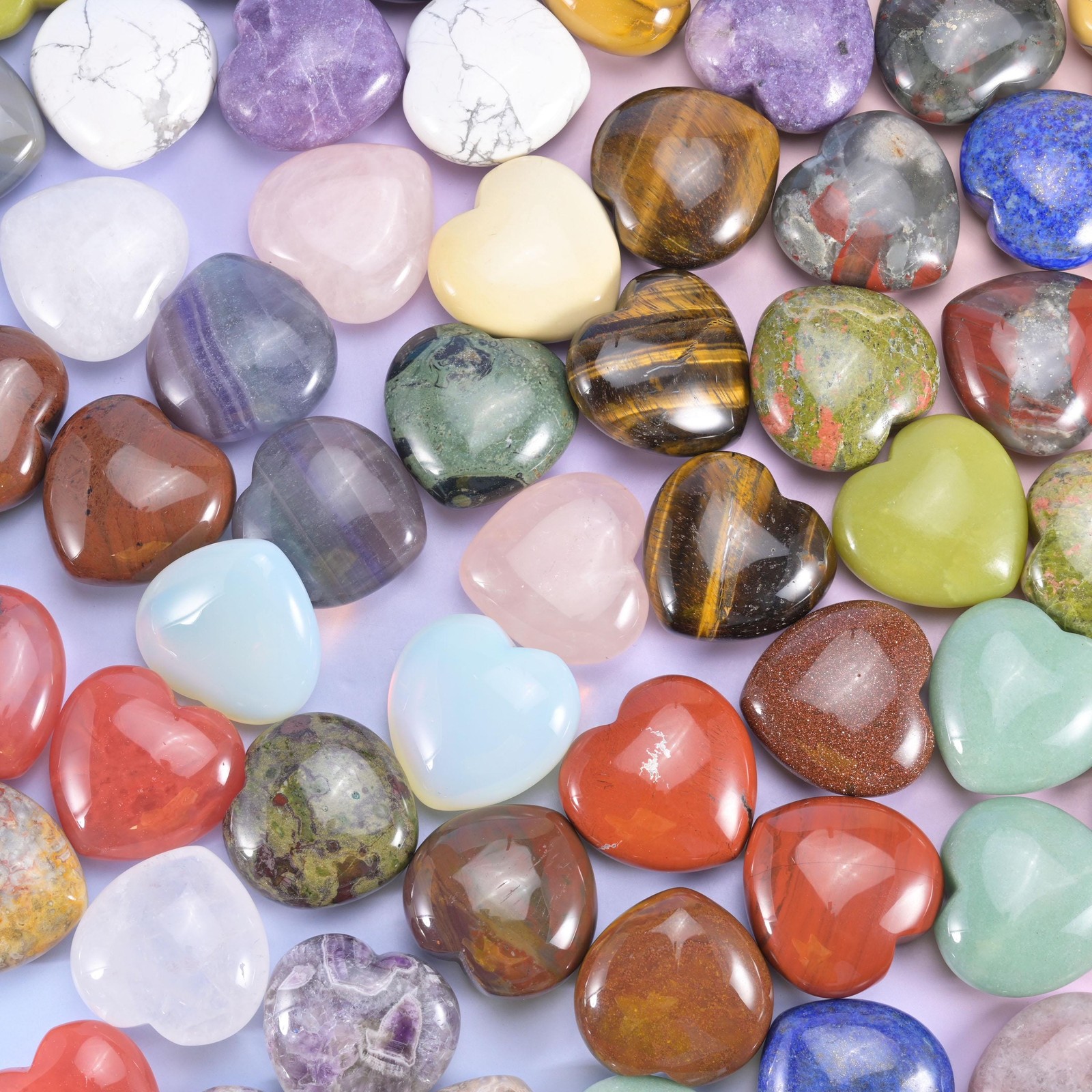 40mm Gemstone Heart Polished Healing Crystal Heart Pocket Stone