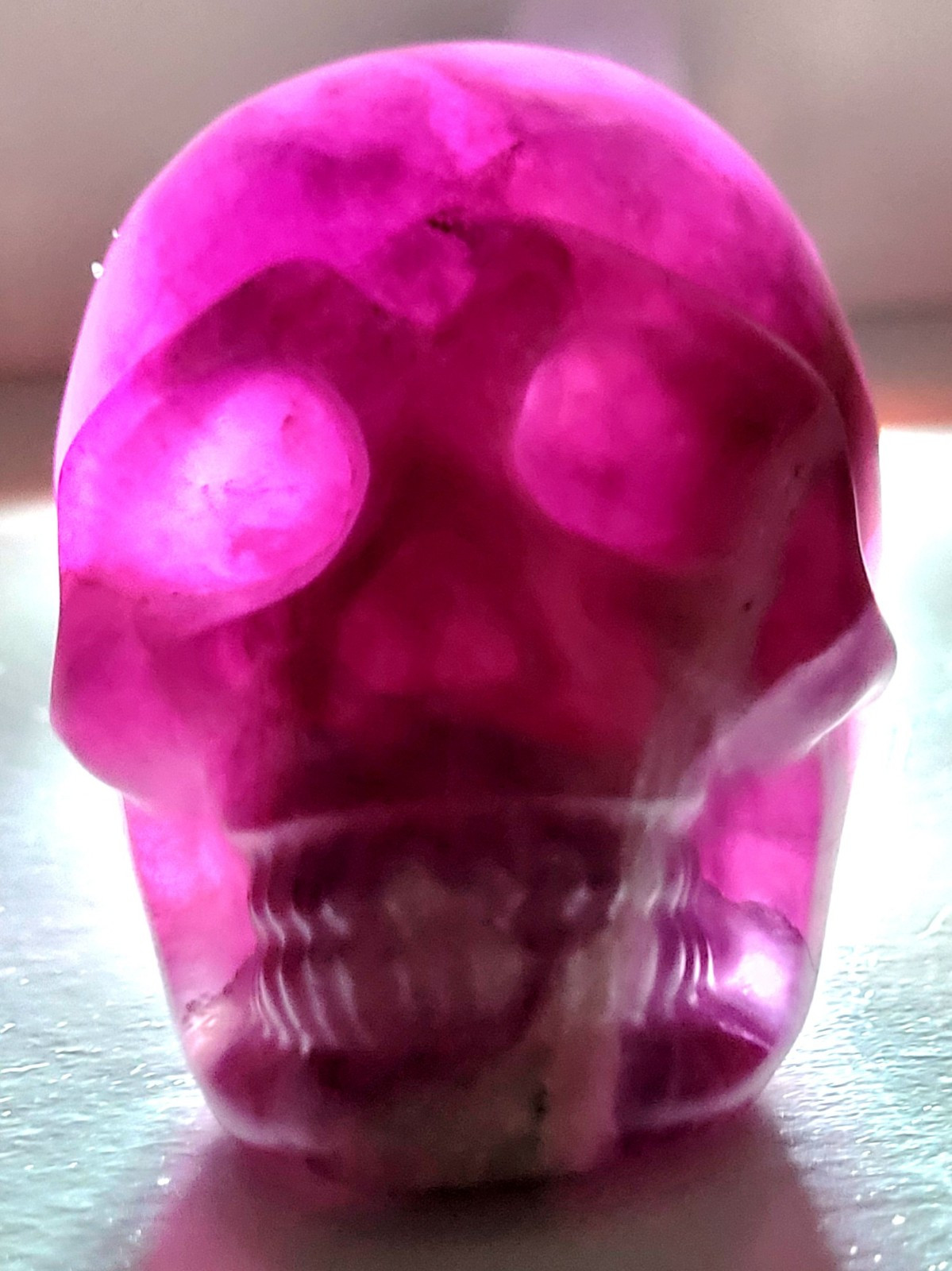 Purple Flourite Human Skull Carving Natural Crystal UV Reactive 439.8g, 0.9lbs