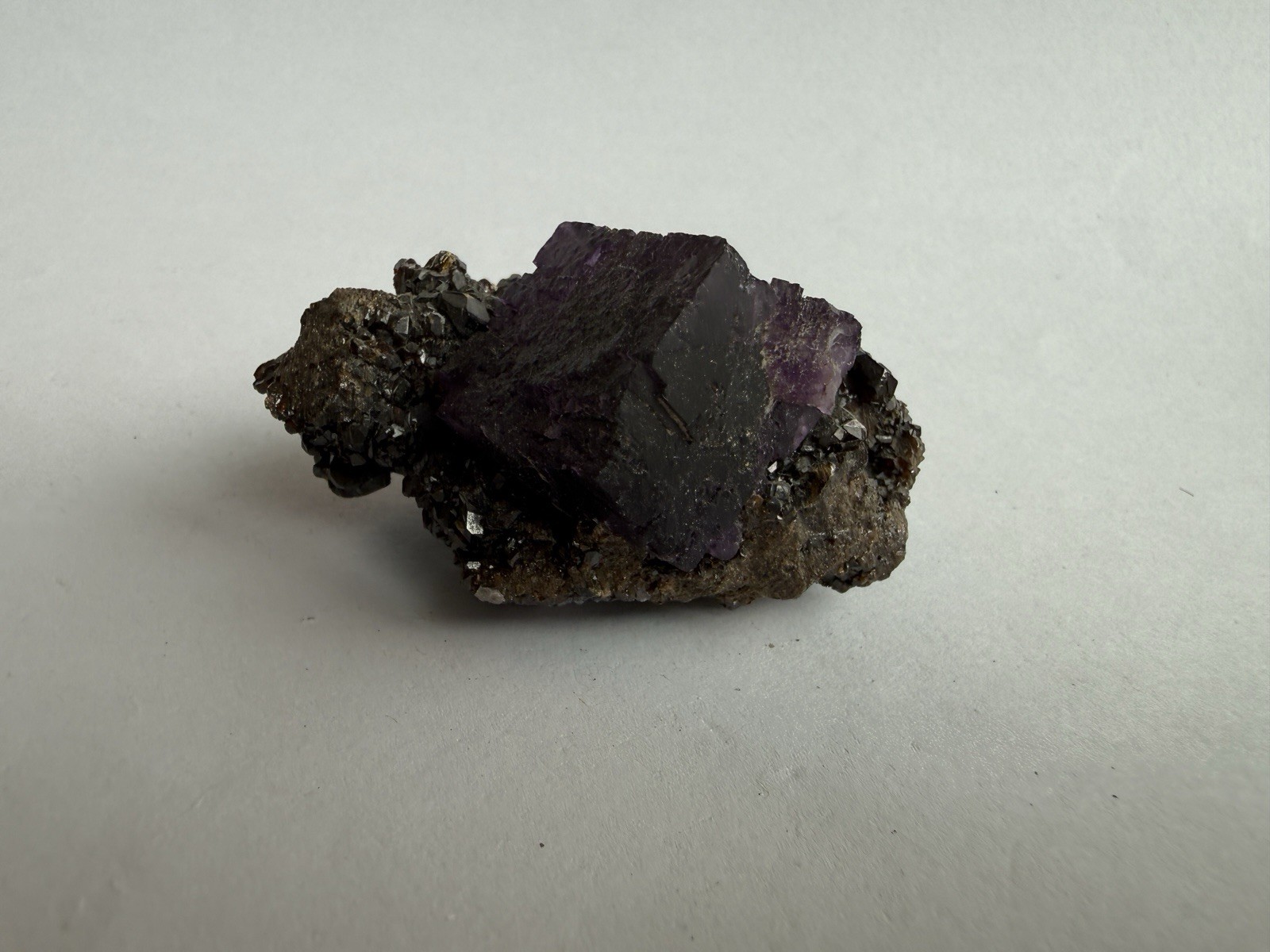 Purple Fluorite on Sphalerite Crystal Cluster Elmwood Mineral Specimen 84g