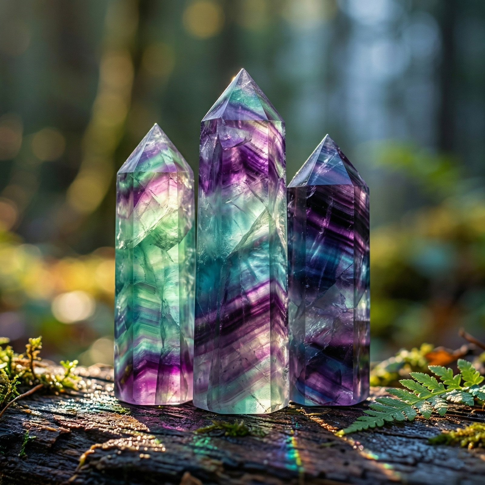 A++ Natural Rainbow Fluorite Tower Point Crystal Quartz Stone Obelisk Wand