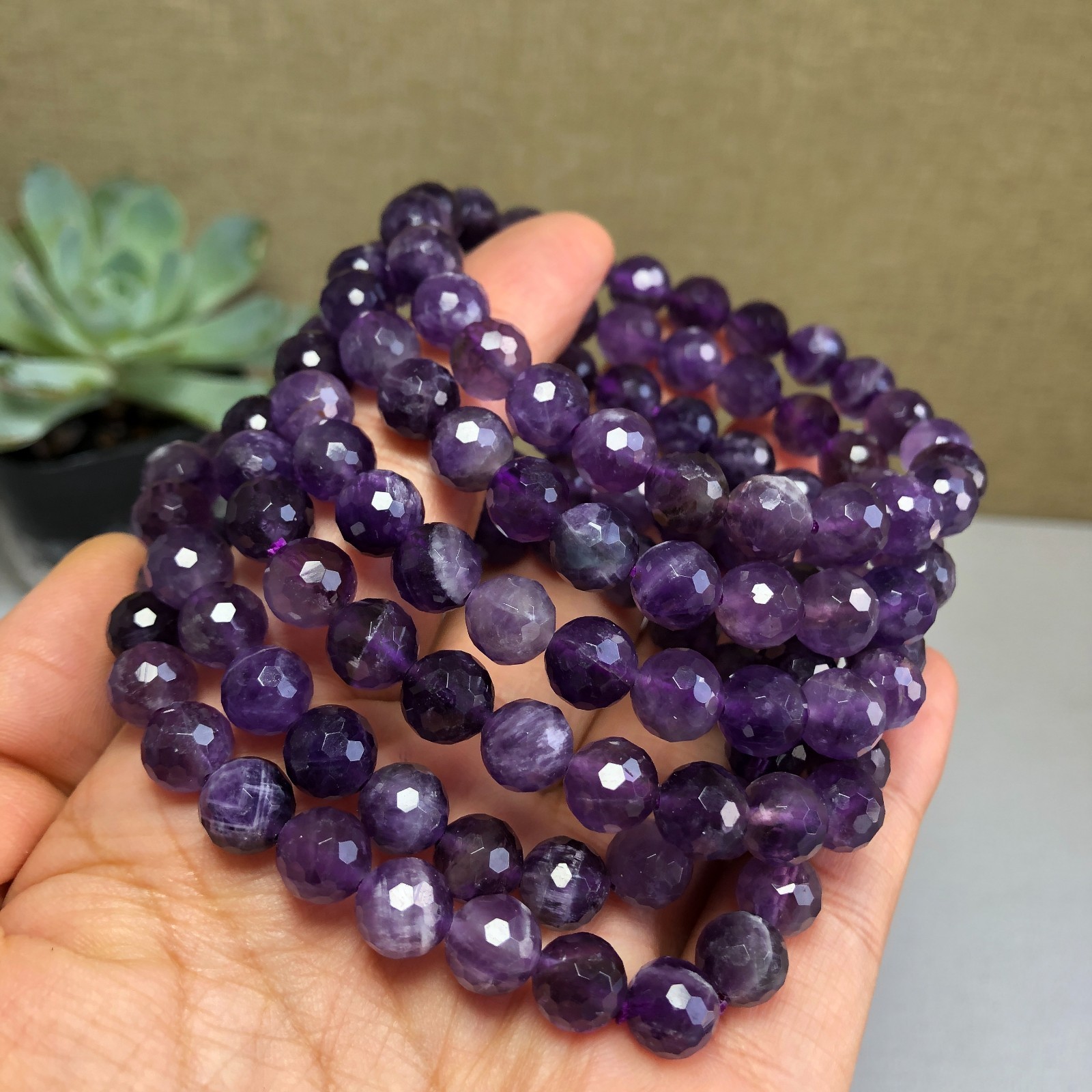 5Pcs Wholesal Natural Dreamy amethyst bracelets Crystal ball sphere facet 8mm