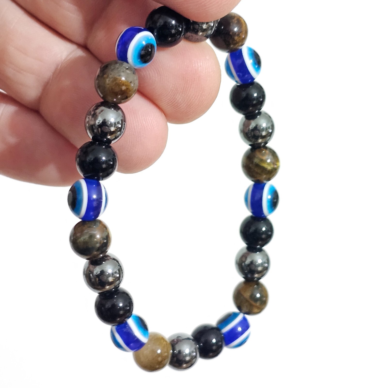 Evil Eye Protection Bracelet Hematite Obsidian Tigers Eye Gemstone Jewellery