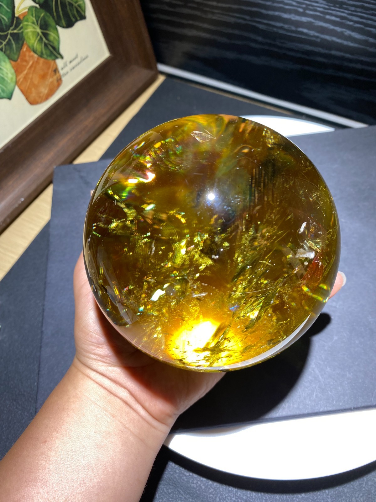 110mm TOP! Natural Rainbow Citrine ball carved Crystal Sphere reiki Heal Decor