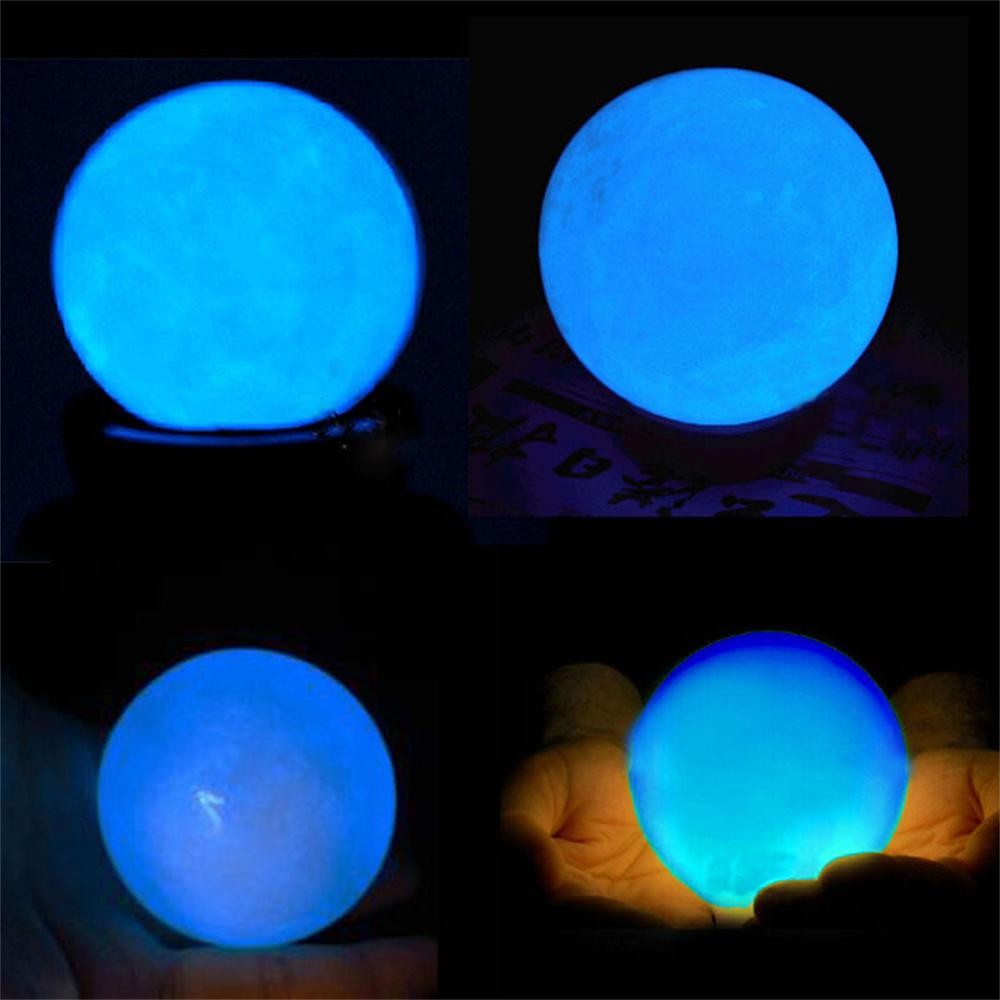35MM Blue Luminous Quartz Crystal Sphere Ball Glow In The Dark Stone With Base