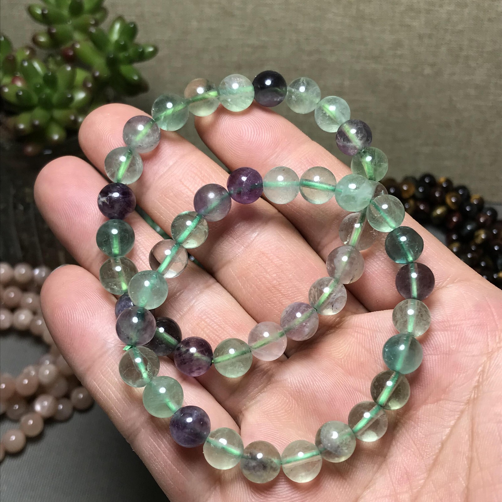 5Pcs Wholesal Natural Polish Green Fluorite crystal bracelets ball 8mm