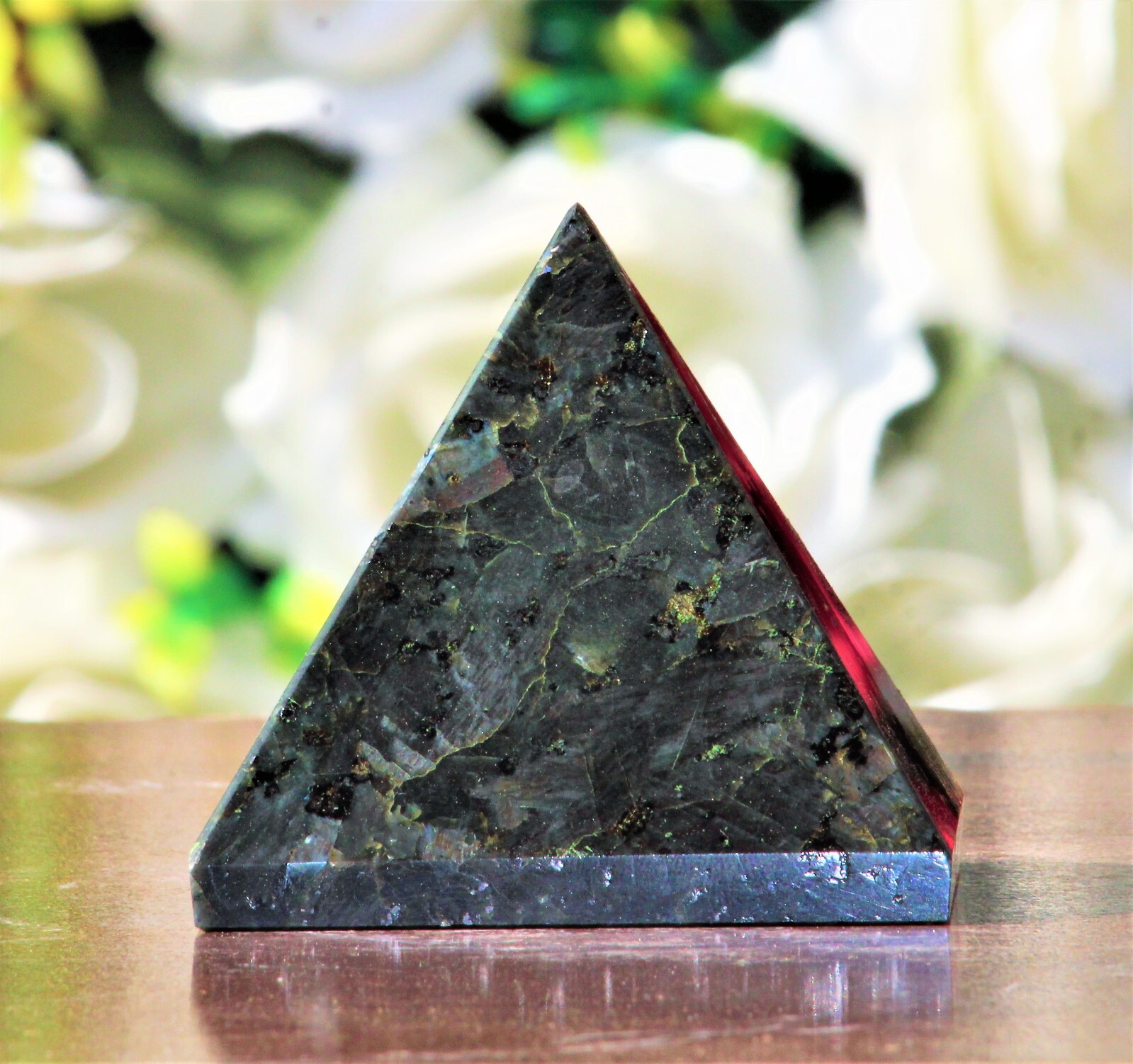 Large 70MM Black Larvikite Flash Crystal Healing Meditation Metaphysical Pyramid