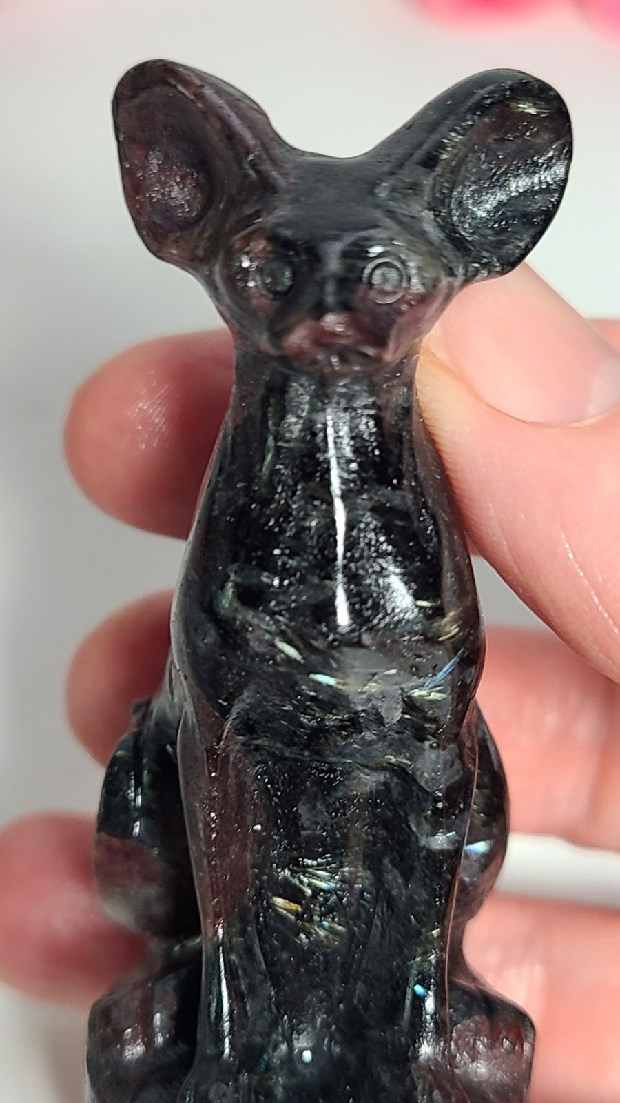 3″ 108g Garnet Arfvedsonite Egyptian Hairless Cat Crystal Stone Carving Statue