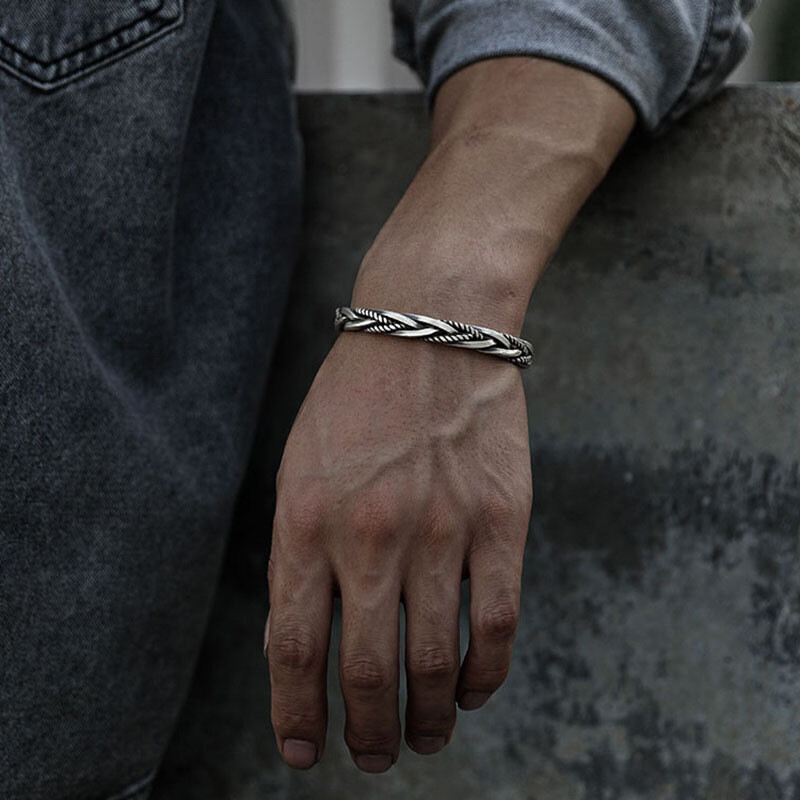 Men’s Fashion Jewelry Silver Twisted Metal Adjustable Bangle Cuff Bracelet 1PC