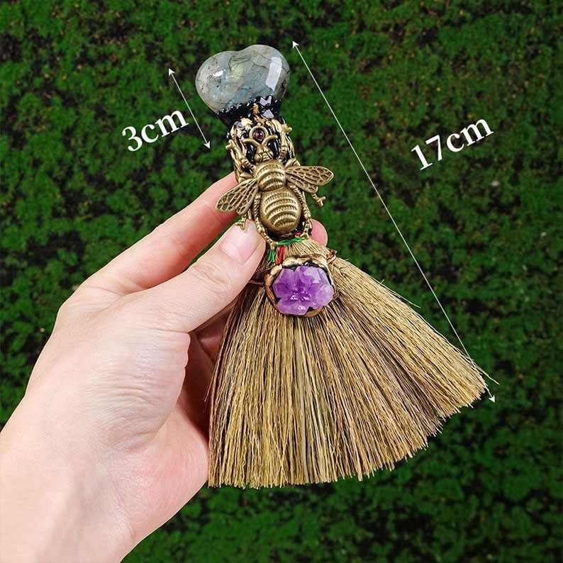 Enchanted Mini Witch Broom Crystal Protection Altar Tool Pagan Wiccan Decor Gift