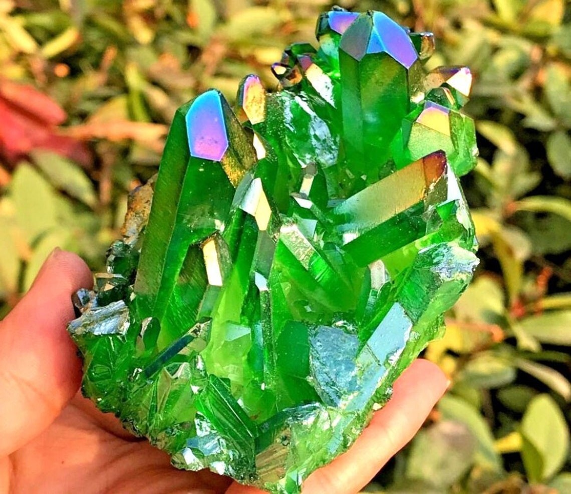 Angel Aura Green Quartz Point Cluster Green Crystal Specimen Minerals Home Decor