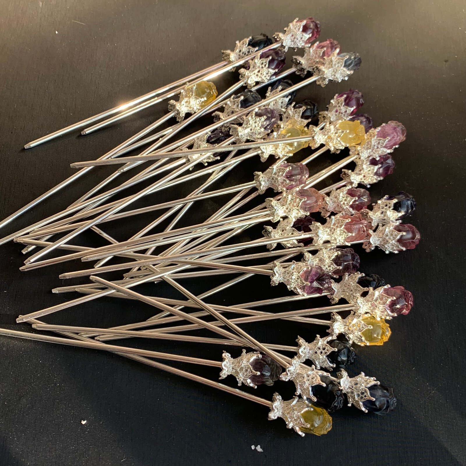 5pc Natural fluorite carved rose hairpin quartz crystal reiki healing random