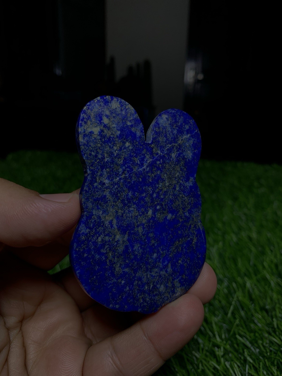 Natural Lapis Lazuli Bunny Carving Flat Pocket Stone Gemstone Rabbit 60g 74mm
