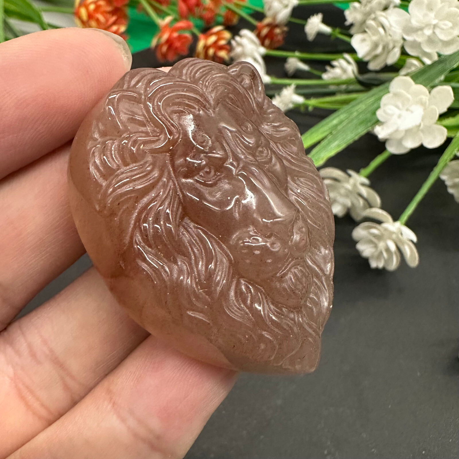 Natural Strawberry Quartz Hand Carved Lion Skull Quartz Crystal Reiki Healing 1p